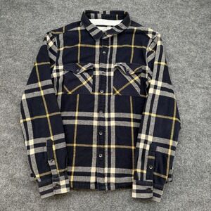 California Cowboy Flannel Shirt Men's L Plaid Thermal Lined Button Up Navy Gold